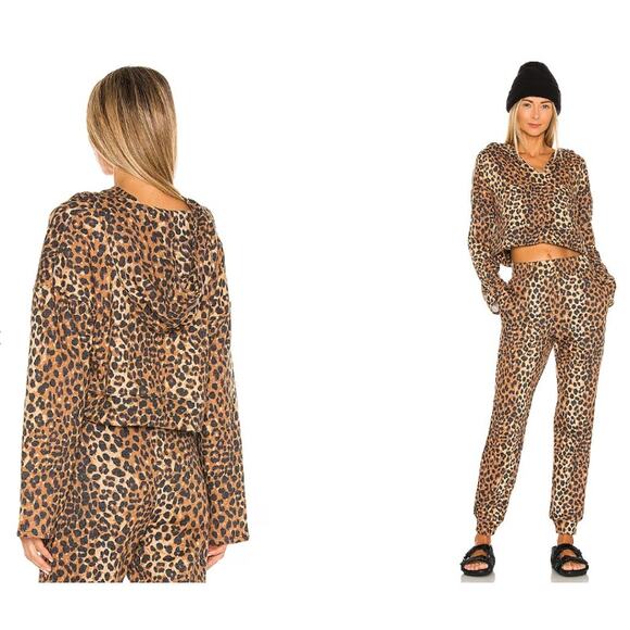 Lovers + Friends Cheetah Bell Sleeve Cropped Oversized French Terry Hoodie Sz L - Picture 3 of 8